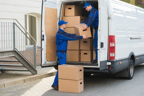 Office relocation planning in Riddlesdown with business furniture and moving boxes