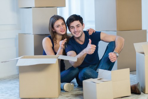 Packed boxes and furniture ready for local removals