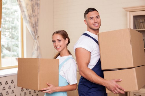 Securely arranged moving boxes inside a van